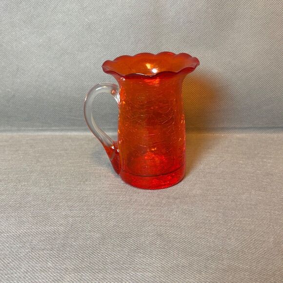 Vintage Hand Blown Ruby Red Crackle Glass Miniature Pitcher 3.5" Bud Vase - Picture 3 of 8